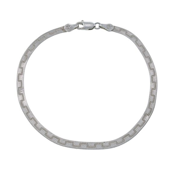 Vintage Italy Sterling Silver 925 3mm Greek Key Herringbone Bracelet 7.5" - Picture 1 of 6